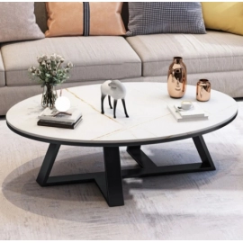 New Light Luxury Full Body Rock Slab Countertop Tea Table Living Room Furniture Anti Collision Arc Design Ellipse Teapoy